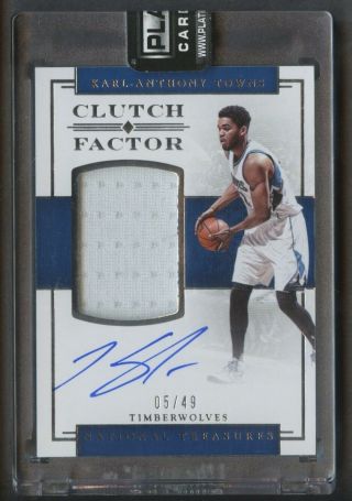 2016 - 17 National Treasures Clutch Factor Karl - Anthony Towns Jersey Auto 5/49