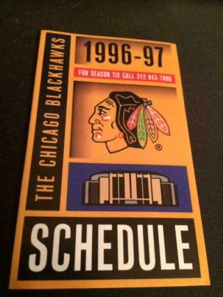 1996 - 97 Chicago Blackhawks Hockey Pocket Schedule Coke Version