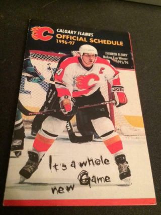 1996 - 97 Calgary Flames Hockey Pocket Schedule Big Mountain Version Theo Fleury