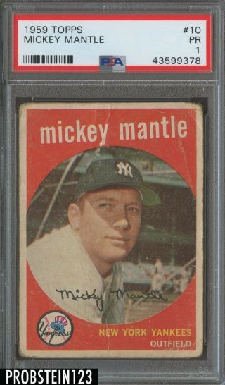 1959 Topps 10 Mickey Mantle York Yankees Hof Psa 1