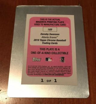 Dansby Swanson 2019 Topps Chrome 169 PRINTING PLATE MAGENTA 1/1 Braves 1 Of 1 2