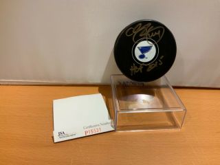 Hof Hockey Chris Pronger Autographed Blues Puck Jsa Cert