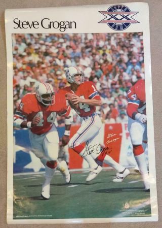 Nfl Bowl Xx Poster Signed By Steve Grogan 14 - 23 " By 35 "