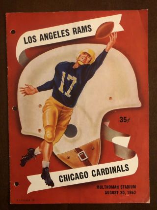 1952 Los Angeles Rams Vs Chicago Cardinals Preseason Football Program Multnomah