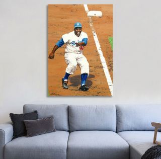 Brooklyn Dodgers Jackie Robinson Colorized Art Print Re - Touch