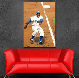 Brooklyn Dodgers Jackie Robinson Colorized Art print re - touch 2