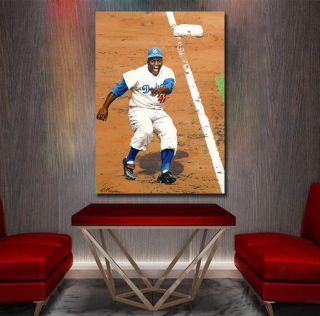 Brooklyn Dodgers Jackie Robinson Colorized Art print re - touch 3