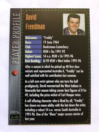 Cricket Player Profile Print Signature Card 14/20 David Freedman 2