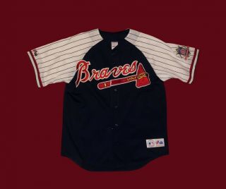 Majestic Chipper Jones Atlanta Braves Mlb Baseball Polyester Jersey Sz L