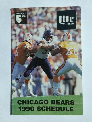 Vintage 1990 Pocket Schedule Chicago Bears Dan Hampton Arkansas Razorbacks Nfl