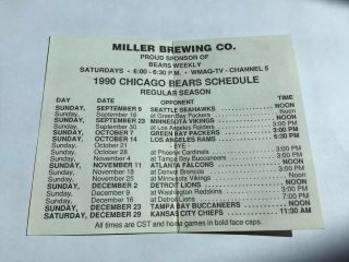 VINTAGE 1990 Pocket Schedule Chicago Bears Dan Hampton Arkansas Razorbacks NFL 3
