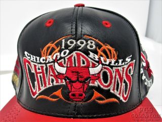 Nba Chicago Bulls 1998 Champions Leather Baseball Cap Hat Adjustable 14803