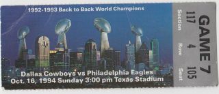 1994 Dallas Cowboys V Philadelphia Eagles Ticket 10/16 Texas Stadium 53086