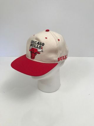 Vintage Chicago Bulls Snap Back Hat Cap White Red Nba Basketball Mens 90s Wool