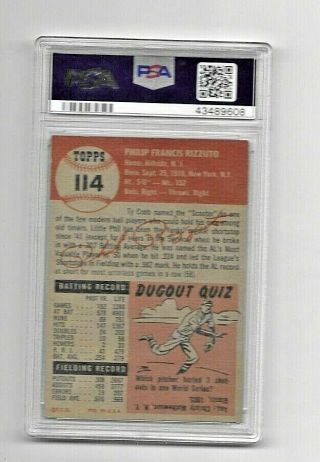 1953 Topps 114 PHIL RIZZUTO PSA 4 VG - EX Decently Centered Priced To Sell 2