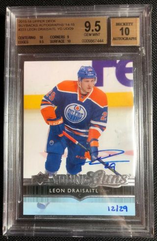 2014 - 15 Leon Draisaitl Young Guns Upper Deck Buyback /29 Rookie Bgs 9.  5 Auto 10