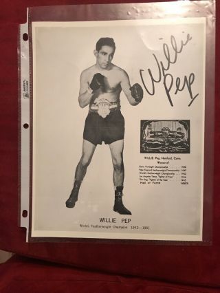 8 " X 10 " Black And White Autograph Photo Willie Pep Signed