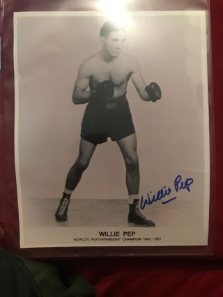 8x10 Black And White Autograph Photo Of Willie Pep Signed Boxing