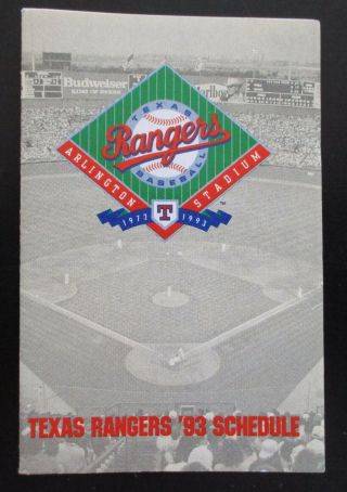 Texas Rangers Mlb Baseball Pocket Schedule 1993