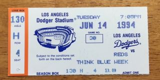 Los Angeles Dodgers Vs Cincinnati Reds June 14,  1994 Think Blue Week