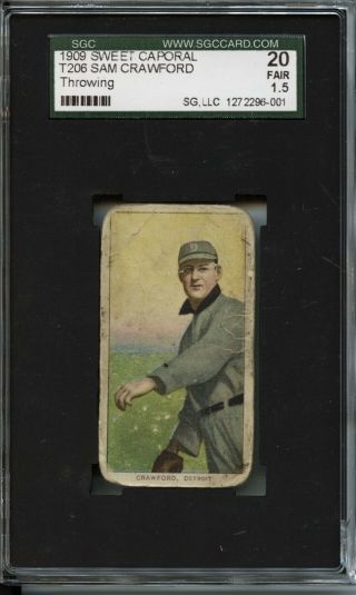 Sam Crawford Hof 1909 - 11 T206 - Throwing,  Sweet Caporal 150/30 - Sgc 20