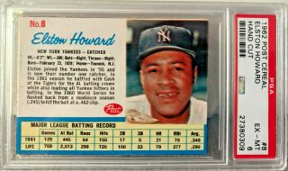 1962 Post Cereal 8 Elston Howard Hand Cut Psa 6 Yankees Low Pop