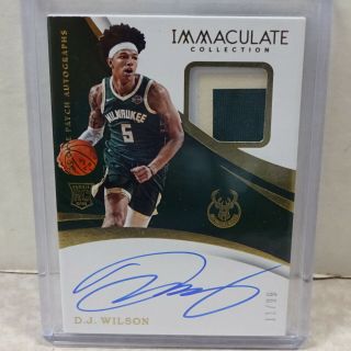 2017 - 18 Panini Immaculate 104 D.  J.  Wilson 3clr Patch Rc On Card Auto 11/99