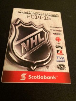 2014 - 15 Nhl Hockey League Pocket Schedule Scotia Bank Verson