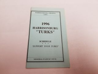 Harrisonburg Turks 1996 Minor Baseball Pocket Schedule - Keith 