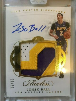 2017 - 18 Panini Flawless Lonzo Ball Gold Star Swatch Auto 9/10 Awesome Patch