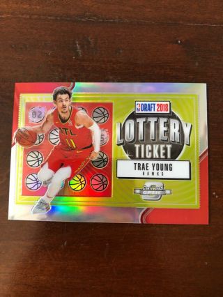 2018 - 19 Contenders Optic Trae Young Lottery Ticket Rc Sp Silver Prizm 5 Hawks