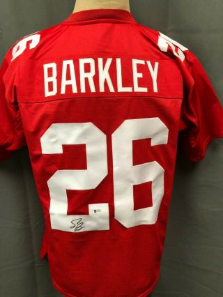 Saquon Barkley 26 York Giants Signed Auto Red Jersey Sz Xl Beckett Bas