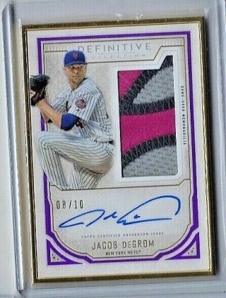 Jacob Degrom 2019 Topps Definitive Gold Framed 3 Color Patch Auto 8/10 Mets