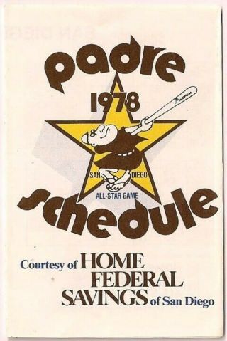 Vintage - 1978 San Diego Padres Baseball Pocket Schedule Home Federal Savings
