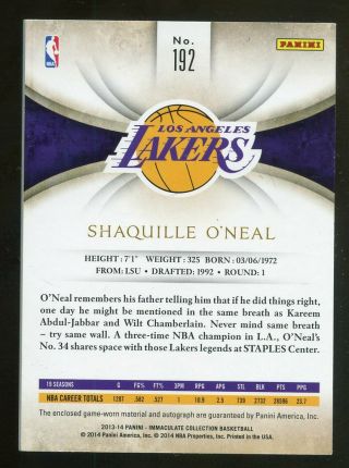 2013 - 14 Immacualte Shaquille O ' Neal Lakers 3 - Color Patch AUTO 2/75 2