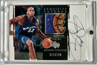 2003 - 04 Upper Deck Exquisite Jerry Stackhouse Jersey Patch Auto 030/100 Wizards