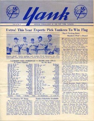 1951 Yank Vol.  6,  No.  1 Official Publication Of Ny Yankees W/ Schedule & Roster