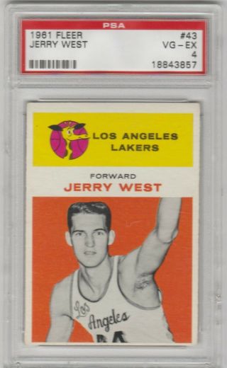 Jerry West Rc 1961 - 62 Fleer Rookie 43 Psa 4 Vg - Ex Los Angeles Lakers