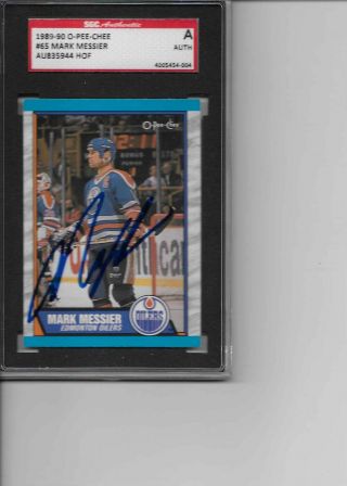 1989 - 90 O Pee Chee Hockey 65 Autographed Mark Messier Card Sgc A