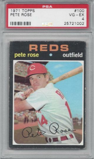 1971 Topps Baseball Card 100 Pete Rose,  Cincinnati Reds Graded Psa 4 Vgex
