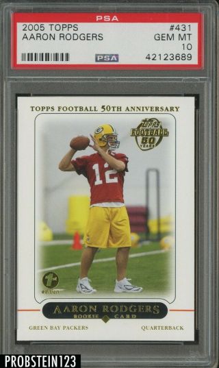 2005 Topps 431 Aaron Rodgers Green Bay Packers Rc Rookie Psa 10 Gem
