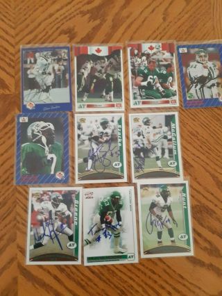 12 Signed Saskatchewan Roughriders Cfl Cards (suitor,  Greene,  Moore)