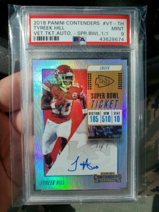 Tyreek Hill 2018 Contenders Bowl Ticket On Card Auto D 1/1 Psa 9 Chiefs
