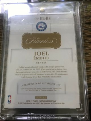 joel embiid flawless gold 3/10 dual patch auto 2