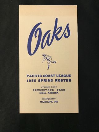 Oakland Oaks 1950 Baseball Spring Training Roster Schedule