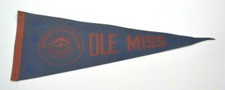 Vintage Ole Miss University Of Mississippi Felt Flag Pennant Navy 11 " X 28 "