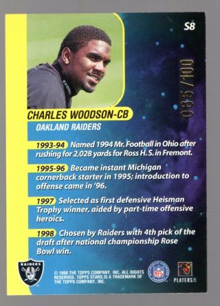 CHARLES WOODSON 1998 TOPPS STARS SUPERNOVAS ROOKIE RC 085/100 RAIDERS HOF 2