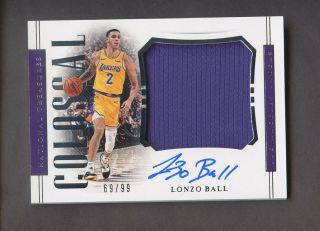 2018 - 19 National Treasures Colossal Lonzo Ball Rc Rookie Jersey Auto 69/99