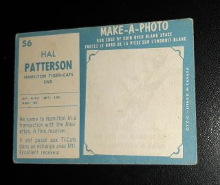 HAL PATTERSON CFL 1961 TOPPS FOOTBALL CARD 56 HAMILTON TIGER - CATS 2