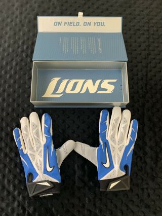 Nfl Nike Vapor Jet 2.  0 On Field Detroit Lions Football Receiver Gloves Sz Lg